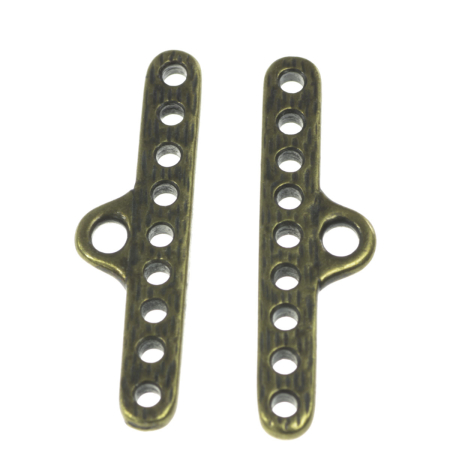 Accesorii metalice - Terminatii lant (sirag) multisir texturat, aliaj placat cu alama antichizata, 28x4 mm, gros. 2 mm, orif. 1 mm