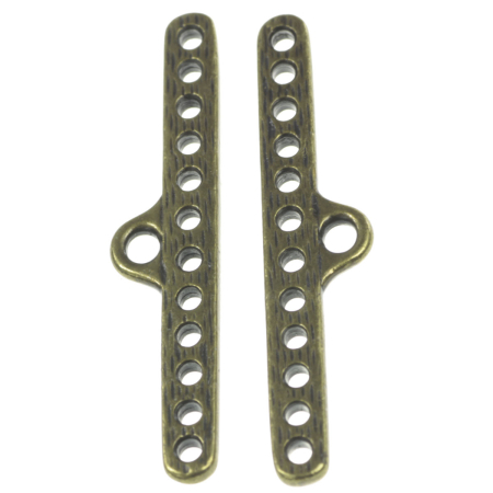 Accesorii metalice - Terminatii lant (sirag) multisir texturat, aliaj placat cu alama antichizata, 32x4 mm, gros. 1 mm, orif. 1 mm