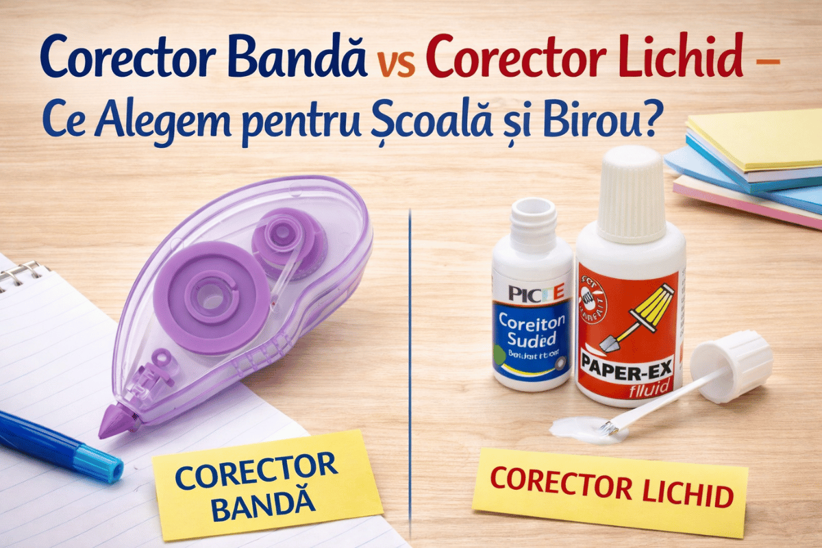 Corector Bandă vs Corector Lichid (PIC) – Ce Alegem pentru Școală și Birou?