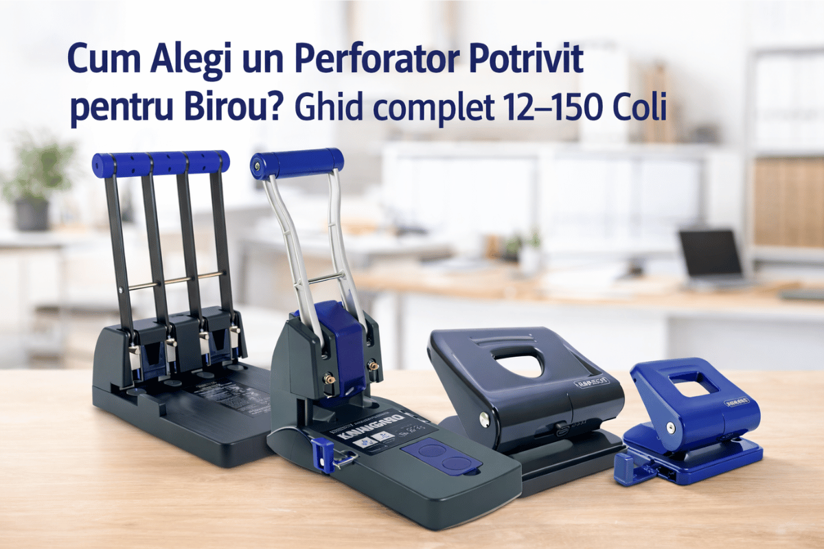 Cum Alegi un Perforator Potrivit pentru Birou? Ghid complet pentru 12 coli, 22 coli, 30 coli, 40 coli și 150 coli cu 2 sau cu 4 perforații