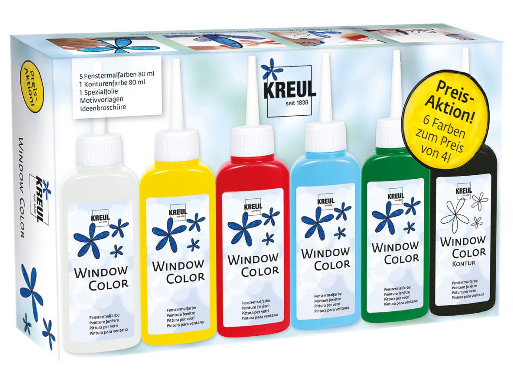 Set pentru colorarea ferestrelor Special Kreul cu 2 sabloane incluse, 6 culori x80 ml [1]