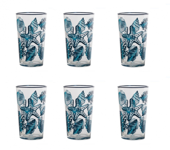 Set 6 pahare servire bauturi reci, albastru-transparent, 570 ml