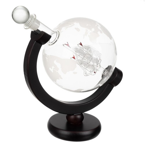 Decantor Whisky în Formă de Glob – Set cu 2 Pahare și Accesorii, Suport Lemn [7]