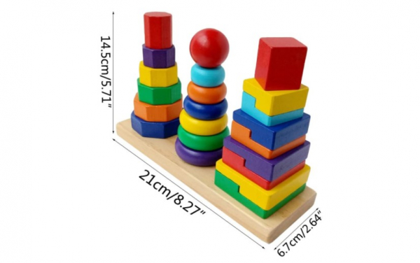 Jucarie din lemn Turn de stivuit cu forme geometrice [2]