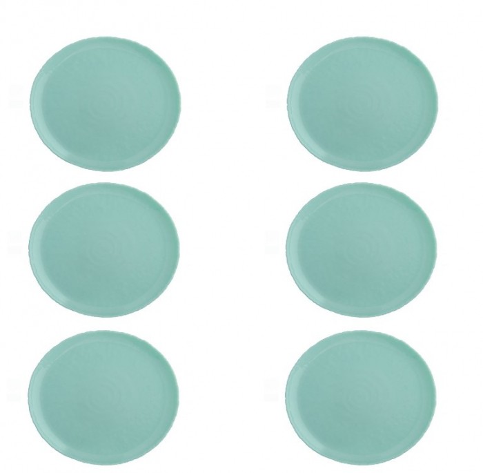 Oem Set servire format din 6 farfurii cu bordura ondulata, opal, turcoaz, 26 cm, 260 ml