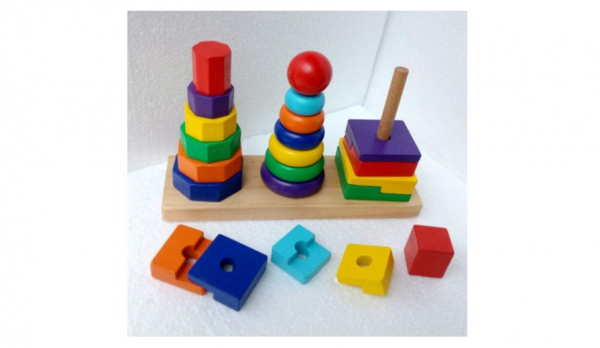 Jucarie din lemn Turn de stivuit cu forme geometrice [4]