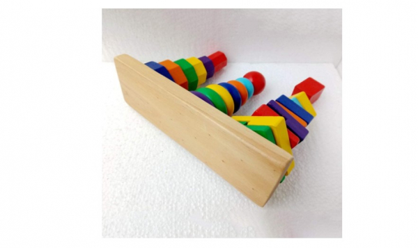 Jucarie din lemn Turn de stivuit cu forme geometrice [5]