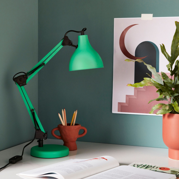 Lampa pentru birou, stil arhitectural, reglabila, 55 cm, verde, ama