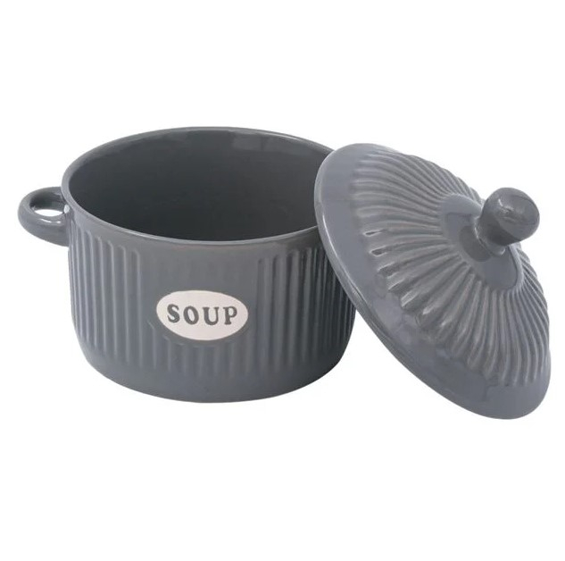 Set format din 6 boluri de servit din ceramica cu manere si capac pentru supa [2]