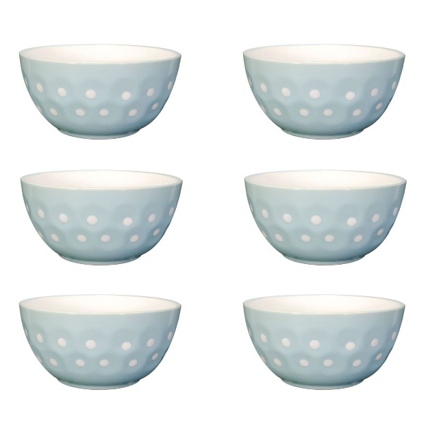 Oem Set format din 6 boluri de servit din ceramica pentru supa, de culoare albastru cu buline, 680 ml