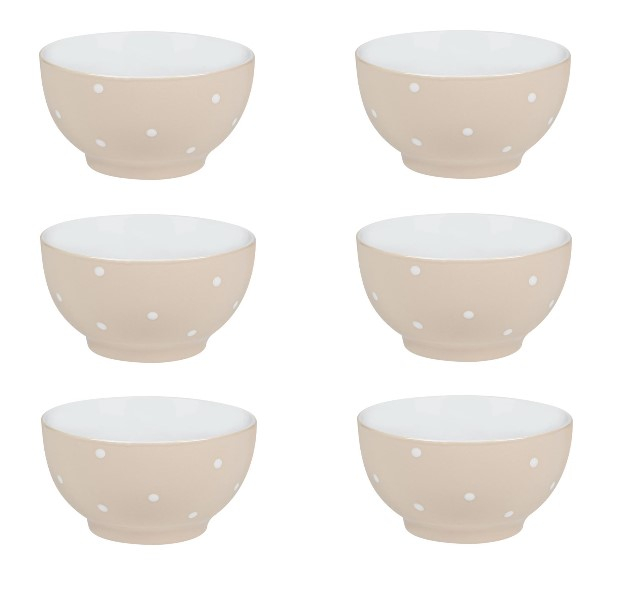 Oem Set format din 6 boluri de servit din ceramica pentru supa, bej cu buline albe, 650 ml