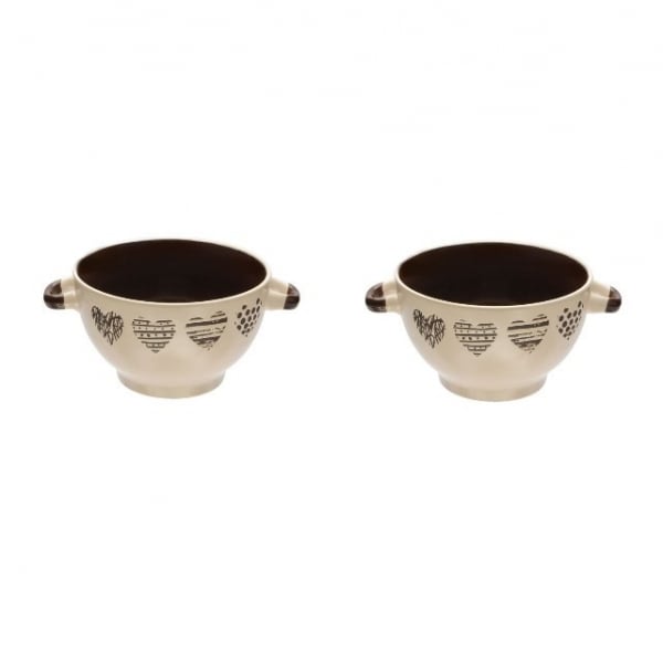 Set 6 Boluri Ceramica cu Manere - Model Inimi, 650 ml, Bej [2]