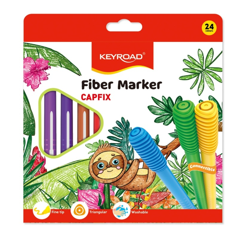 Carioci colorate triunghiulare Keyroad Capfix Connectible, 24 culori set
