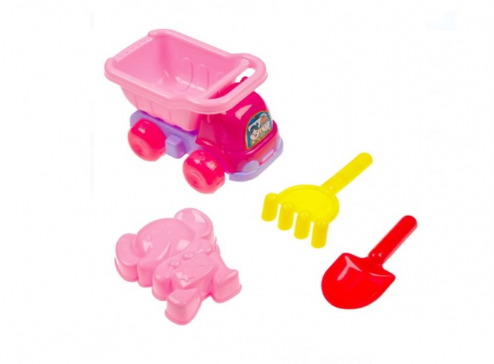 Set camion si 3 accesorii pentru nisip, Roz, Plastic