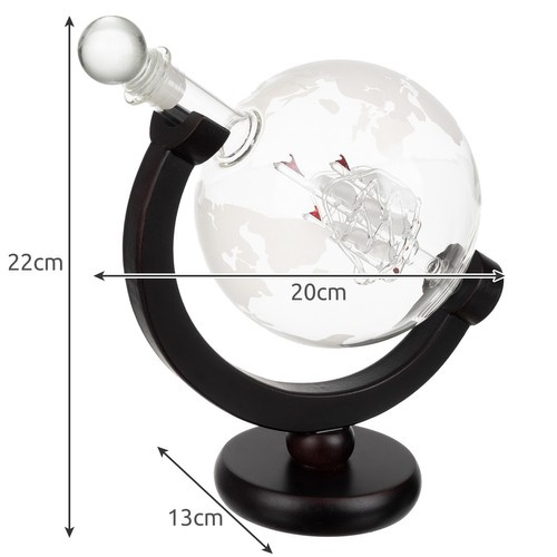 Decantor Whisky în Formă de Glob – Set cu 2 Pahare și Accesorii, Suport Lemn [3]