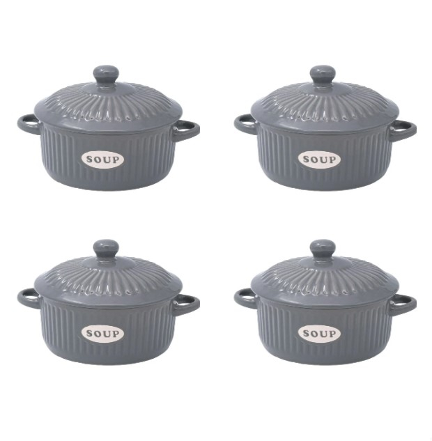 Set format din 6 boluri de servit din ceramica cu manere si capac pentru supa [4]