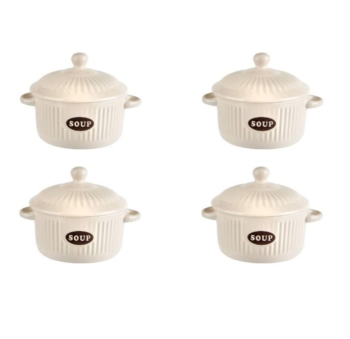Set format din 6 boluri de servit din ceramica cu manere si capac pentru supa [4]