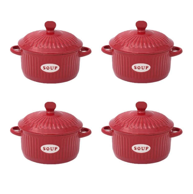 Set format din 6 boluri de servit din ceramica cu manere si capac pentru supa [4]