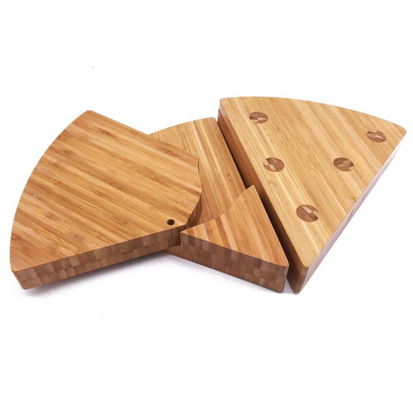 Platou servire din bambus in forma de felie de pizza cu 3 accesorii [3]