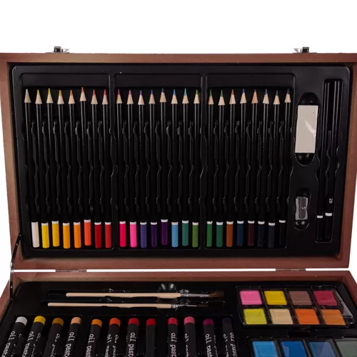 Set de desen si pictura pentru copii cu 129 piese in cutie de lemn tip servieta [6]
