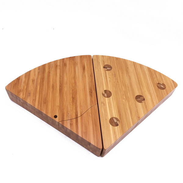 Platou servire din bambus in forma de felie de pizza cu 3 accesorii [4]