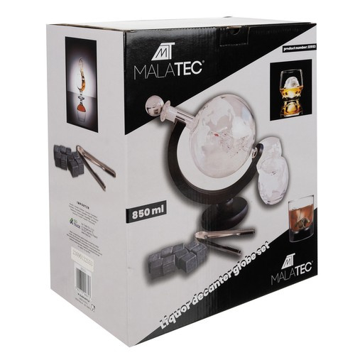 Decantor Whisky în Formă de Glob – Set cu 2 Pahare și Accesorii, Suport Lemn [2]