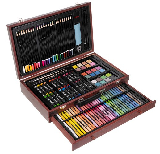 Set de desen si pictura pentru copii cu 143 piese in cutie de lemn tip servieta [5]