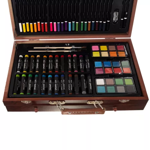 Set de desen si pictura pentru copii cu 129 piese in cutie de lemn tip servieta [9]