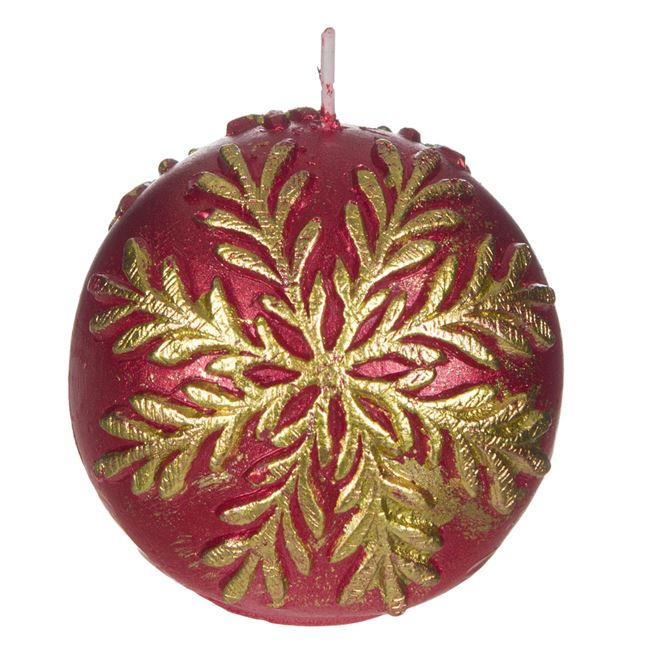 Lumanare decorativa Craciun tip sfera cu fulg nea,rosu,6 cm