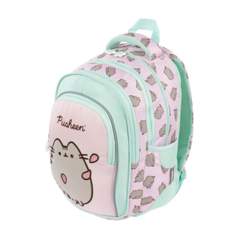 Ghiozdan scoala Pusheen, 4 compartimente, verde cu roz, 40x28x18 cm [5]