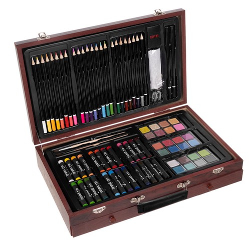 Set de desen si pictura pentru copii cu 143 piese in cutie de lemn tip servieta [3]