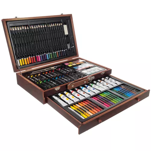 Set de desen si pictura pentru copii cu 129 piese in cutie de lemn tip servieta [8]