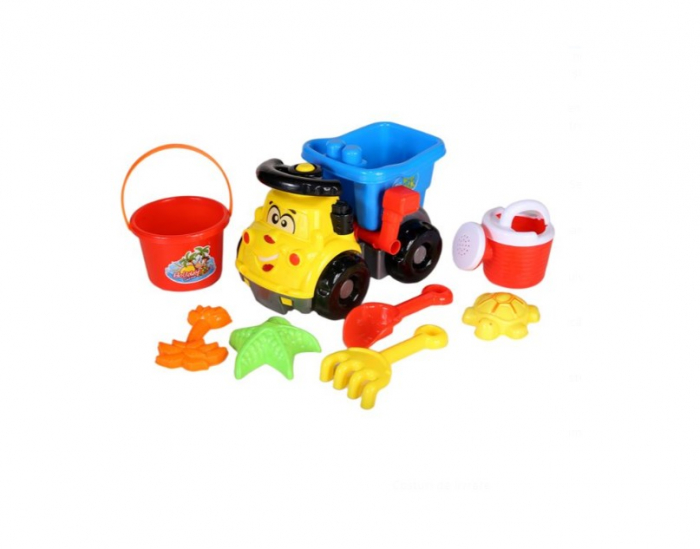 Set jucarii nisip-Camion cu 7 accesorii, Multicolor, Plastic