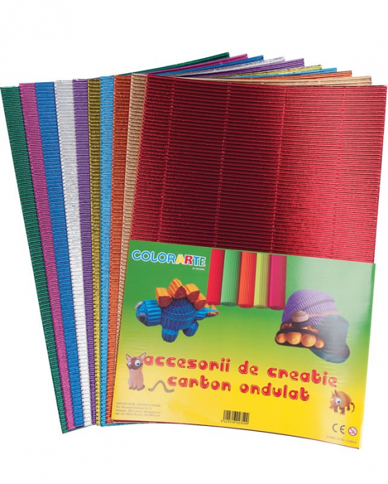 Carton ondulat pentru activitati crafts,culori metalizate, A4,10 culori set