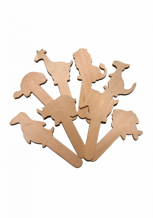 Figurina animal salbatic din lemn pentru activitati crafts, 8 bucati set