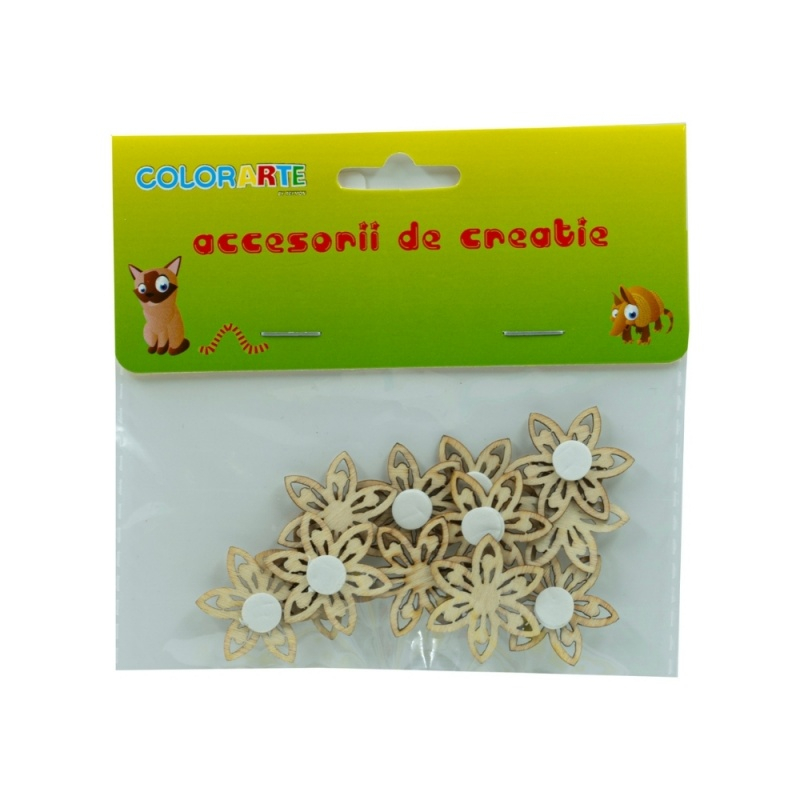 Accesorii creatie ,   flori din lemn, cu adeziv, set 12 bucati