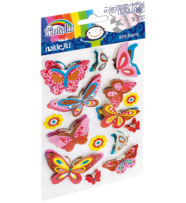 Fiorello Set stickere 3d -12 fluturi cu sclipici,multicolor,o15-70mm
