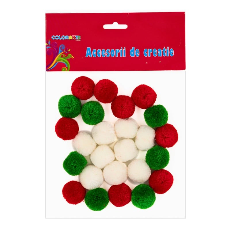 Accesorii pentru lucru manual – Pom pom cașmir, verde/alb/roșu, 20 mm, set 25 bucăți [1]