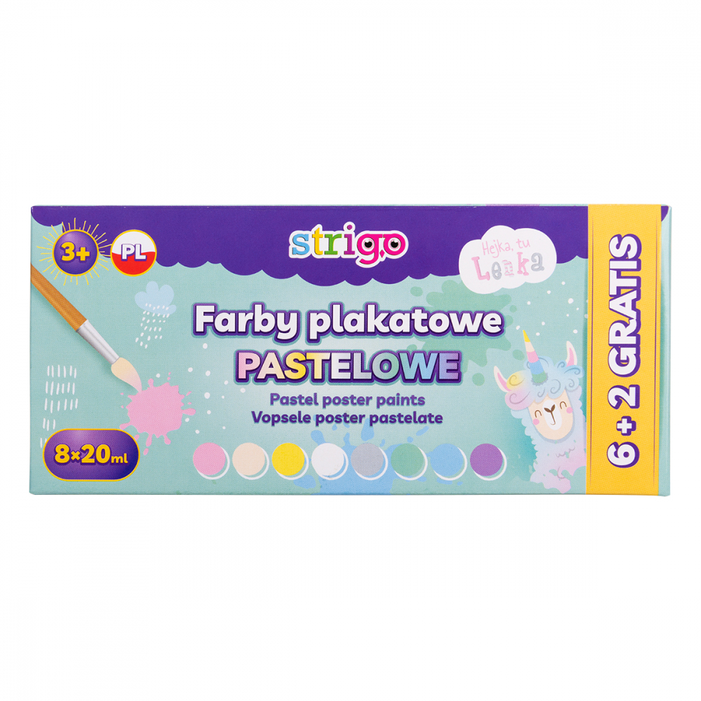 Acuarele Guase Strigo culori pastelate, 8 culori x 20ml