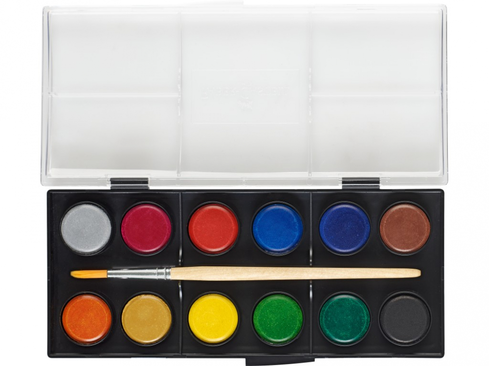 Acuarele Faber-Castell 12 culori, pastilă 24 mm + pensulă [3]