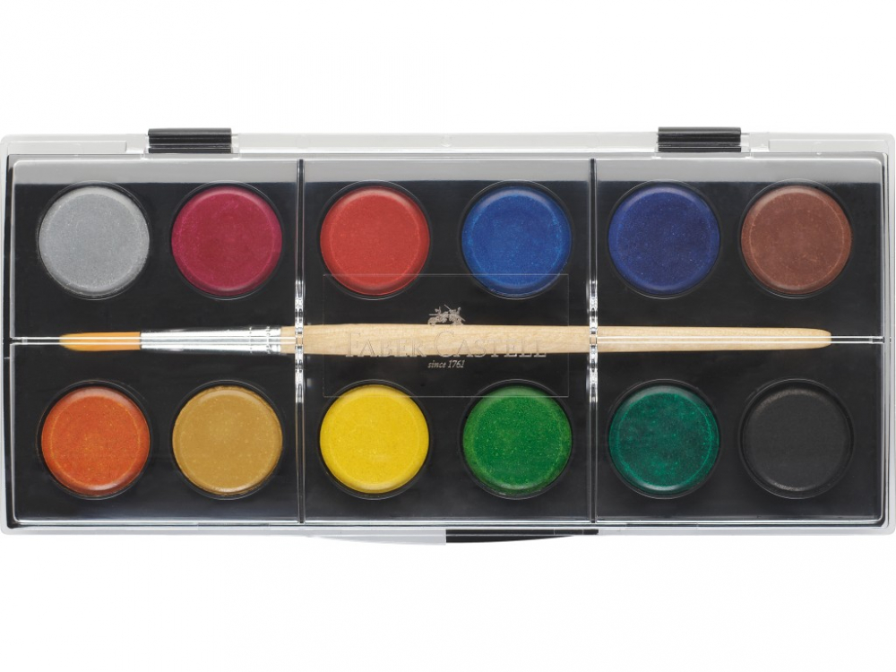 Acuarele Faber-Castell 12 culori, pastilă 24 mm + pensulă [2]