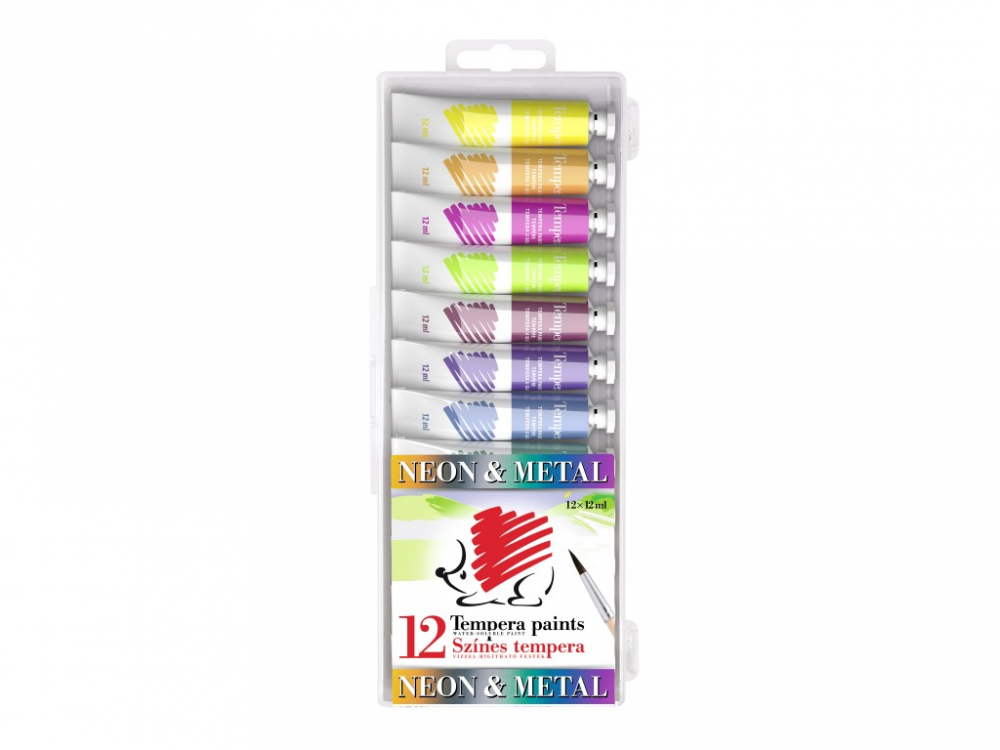 Acuarele tempera pentru pictat,culori neon si metalice,12 culori set,12x12 ml