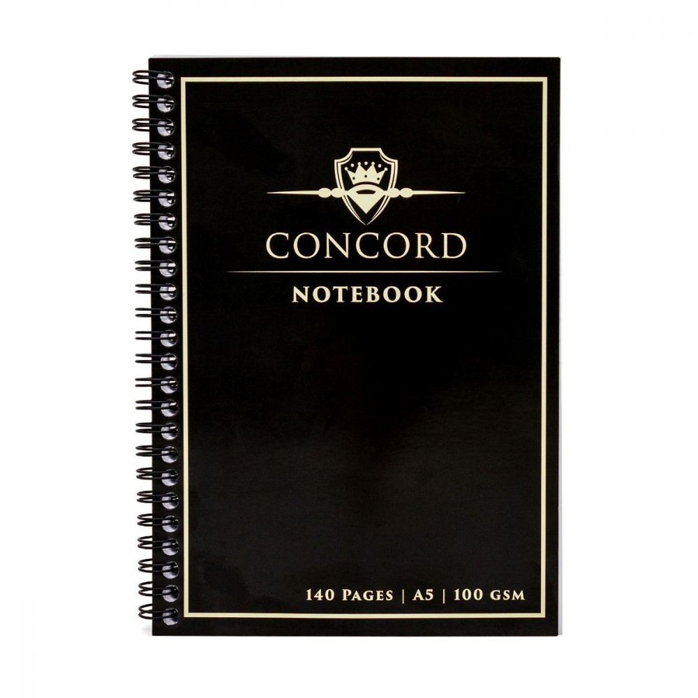 Agenda Pukka Pad Concord A5 cu spirala, 140 pagini, hartie Premium 100 gsm, cu microperforatii, negru