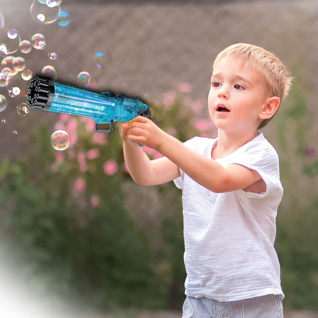 Aparat de Facut Baloane cu Lumini și Soluție, 21 Găuri, Albastru, Bubble Power Gun Fun [2]