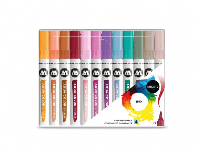 Markere colorate cu varf tip pensula,model aqua color brush basic set 2,12 bucati set