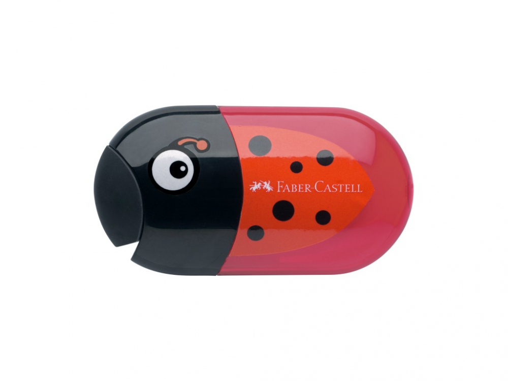 Ascutitoare plastic dubla cu container si radiera,model  buburuza Faber Castell
