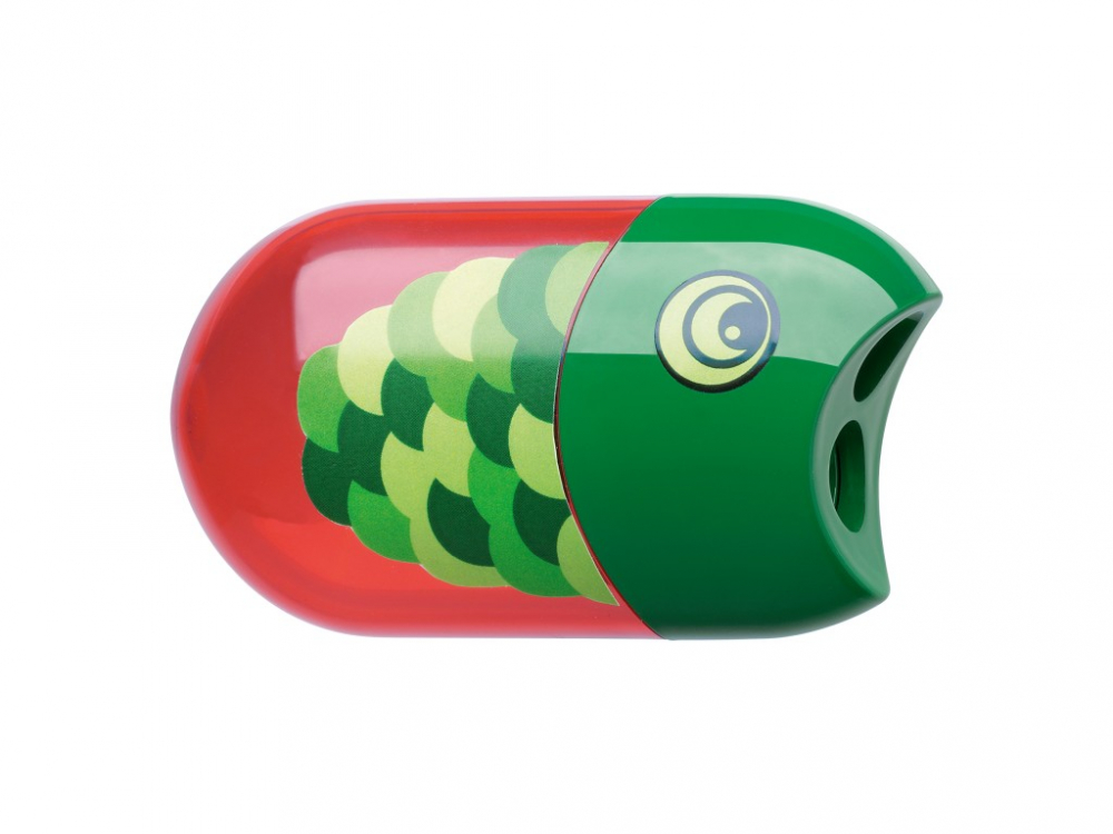 Ascutitoare plastic dubla cu container si radiera,model peste Faber-Castell
