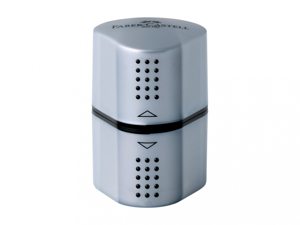 Ascutitoare tripla Faber-Castell Grip 2001 gri, cu container