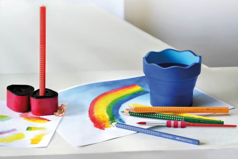 Ascuțitoare triplă Faber-Castell Grip 2001 roșie/albastră,plastic, cu container [2]