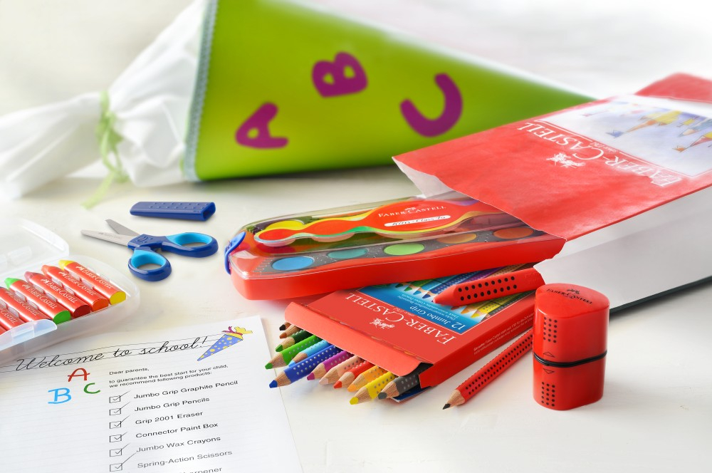 Ascuțitoare triplă Faber-Castell Grip 2001 roșie/albastră,plastic, cu container [4]